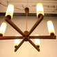 Scandinavische Teakhouten Hanglamp met 6 lichtpunten onderkant licht aan