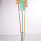 Vintage Driepoot Gekleurde Vloerlamp met Orginele stoffen kapjes 60's voorkant