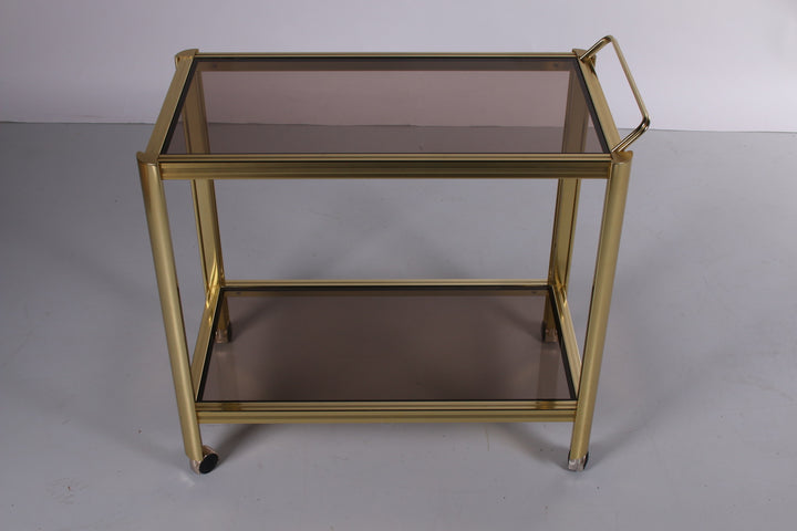 Hollywood Regency trolley met gerookt glas voorkant bovenaf