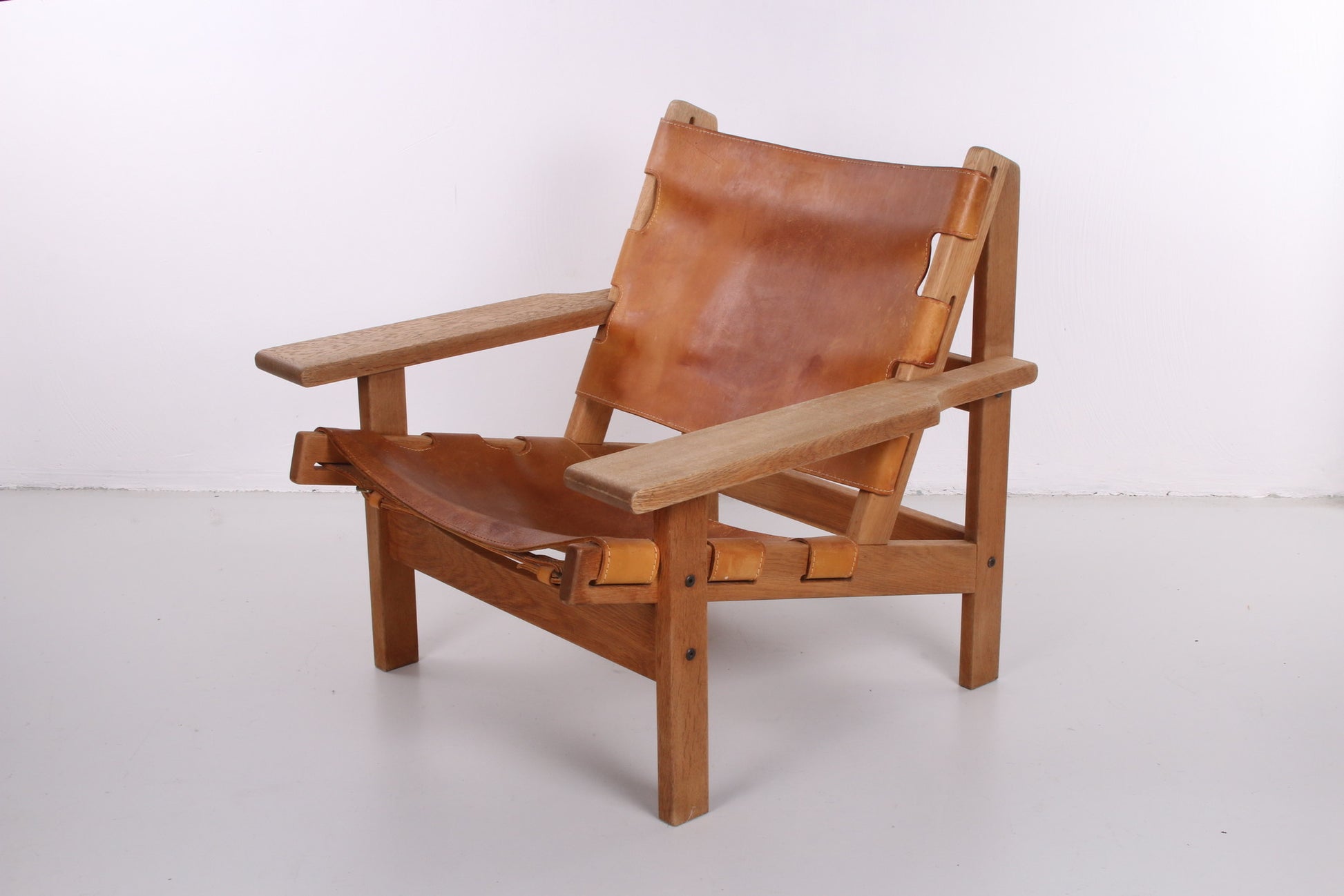 Mid-Century lederen en eiken Safari-stoel van Kurt Ostervig voor KP Mobler, 1960s zijkant
