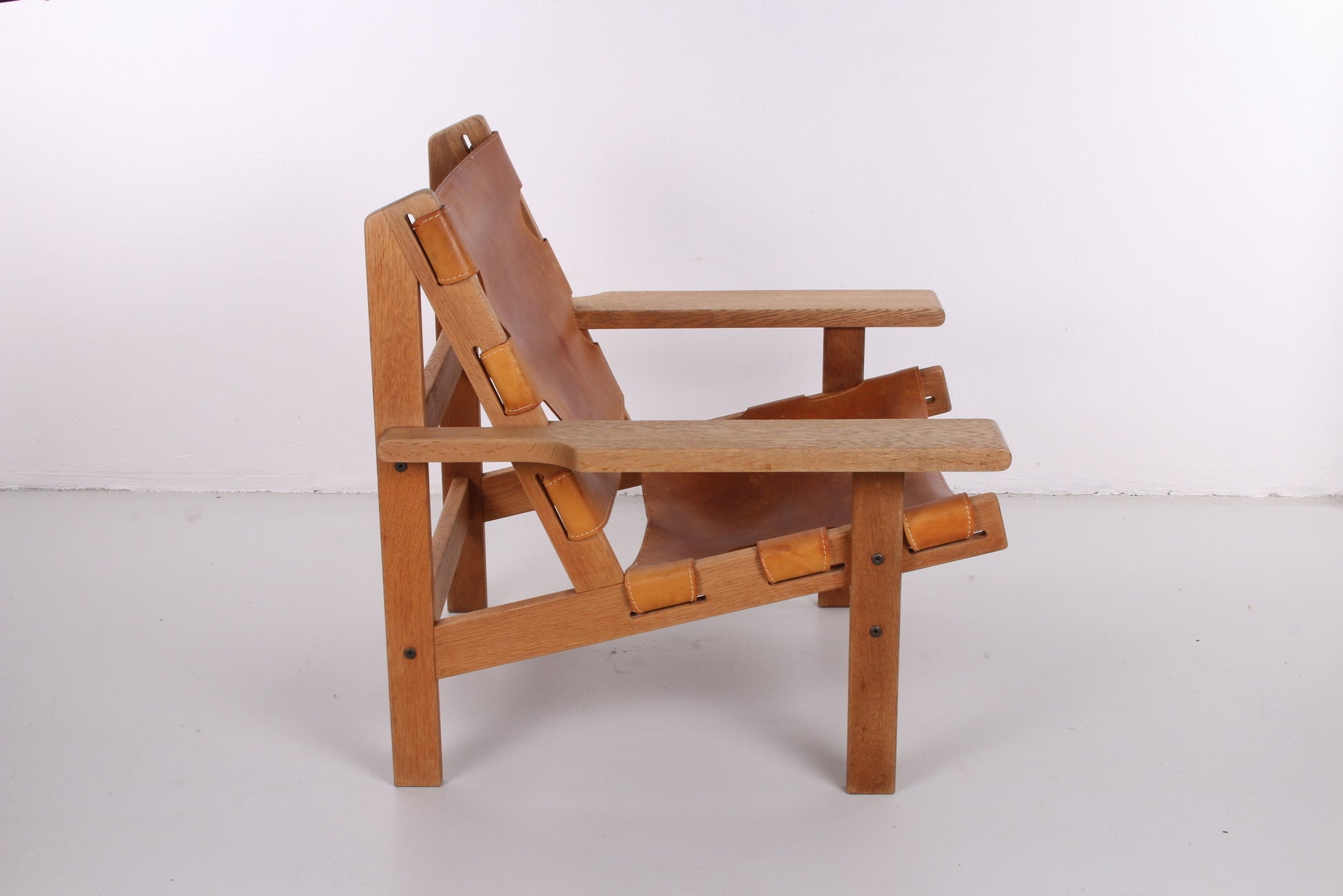 Mid-Century lederen en eiken Safari-stoel van Kurt Ostervig voor KP Mobler, 1960s zijkant