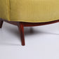 Deense fauteuil met pallisander houten onderstel mosgroen detail stoelpoten