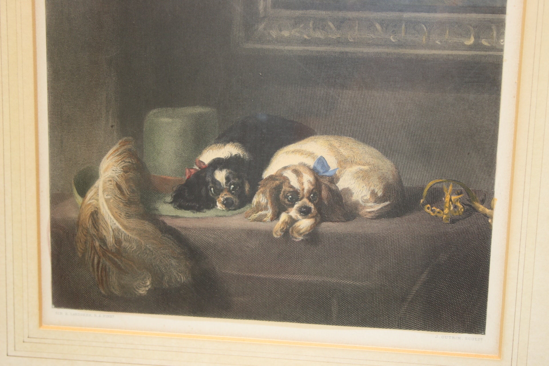 Wanddecoratie druk hond apen 1880 voorkant hondjes