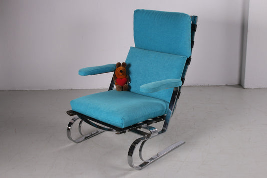 Relax stoel Met chrome en zee blauwe bekleding jaren70 sfeerfoto