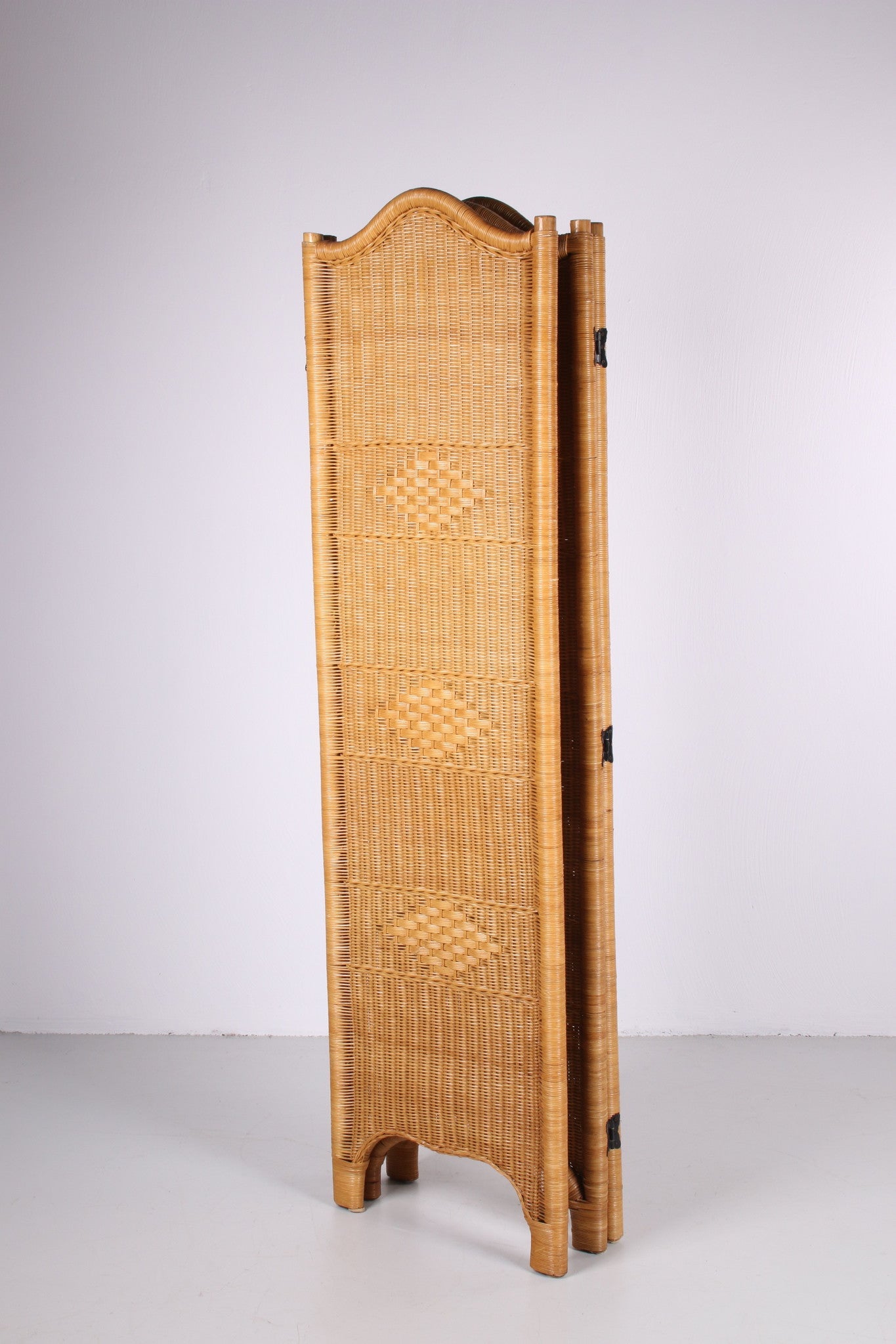 Vintage Rotan Kamerscherm of roomdiver Bamboe voorkant ingeklapt