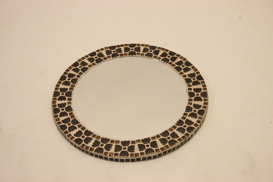 Round mirror with brown tiles
