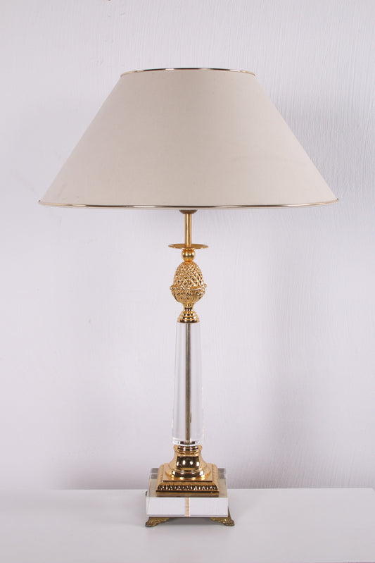 Plexiglas Tafellamp met gouden elementen Hollywood Regency Style voorkant