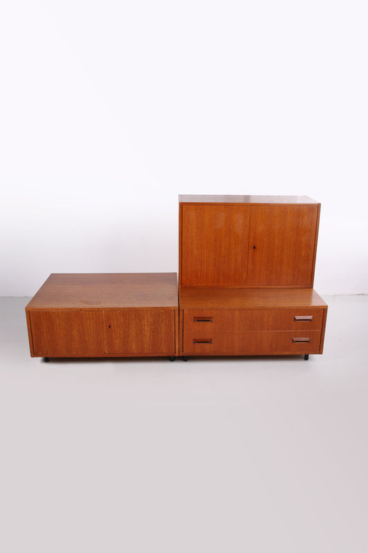 Vintage TV cabinet with two drawers and three separate cabinets with metal legs years60s