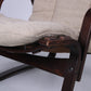 Vintage Duitse fauteuil jute bekleding, jaren 60 detail houten rand zijkant