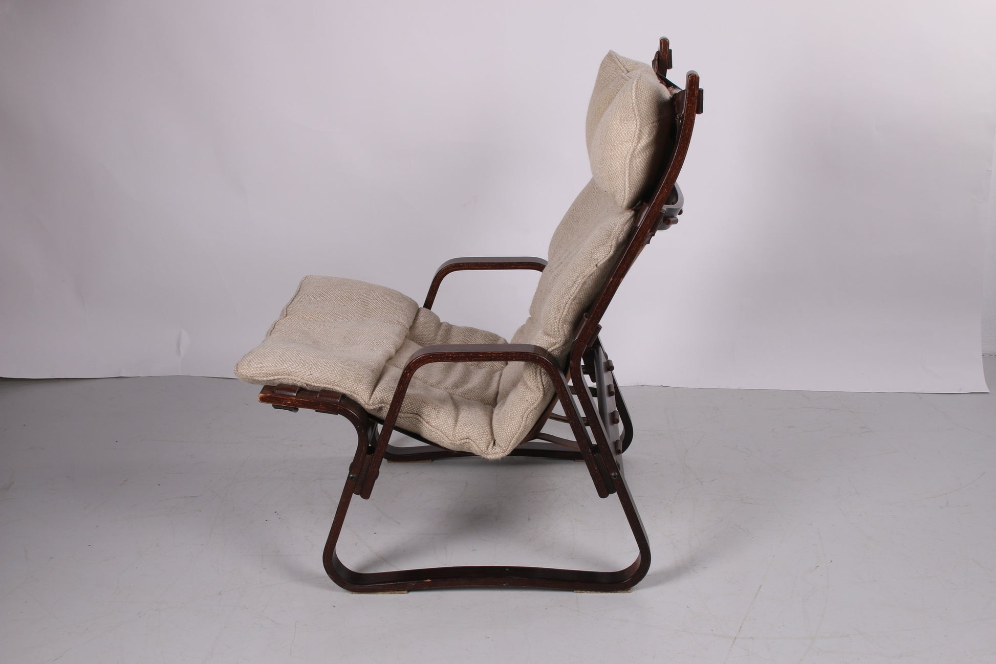 Vintage Duitse fauteuil jute bekleding, jaren 60 zijkant