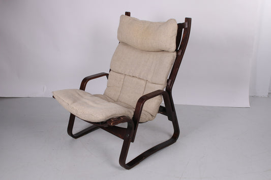 Vintage Duitse fauteuil jute bekleding, jaren 60 voorkant schuin