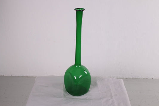 Vintage Italiaanse Empoli groene glazen fles, jaren 50 zijkant