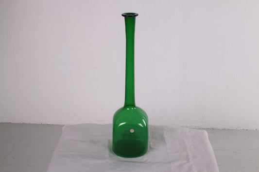Vintage Italiaanse Empoli groene glazen fles, jaren 50 voorkant