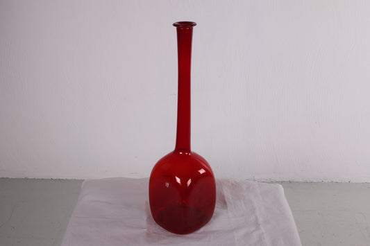 Vintage Italiaanse Empoli rode glazen fles, jaren 50 voorkant
