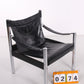 Zwarte relax stoel leer met chrome van Johanson zweden jaren60
