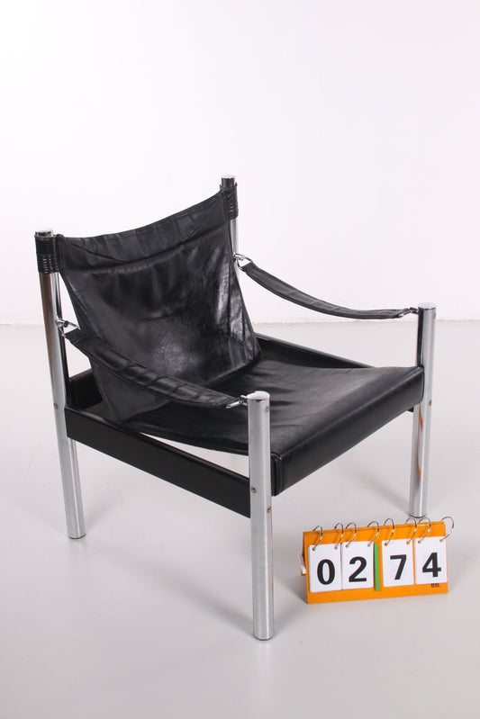 Black relax chair leather with chrome by Johanson sweden 1960s
