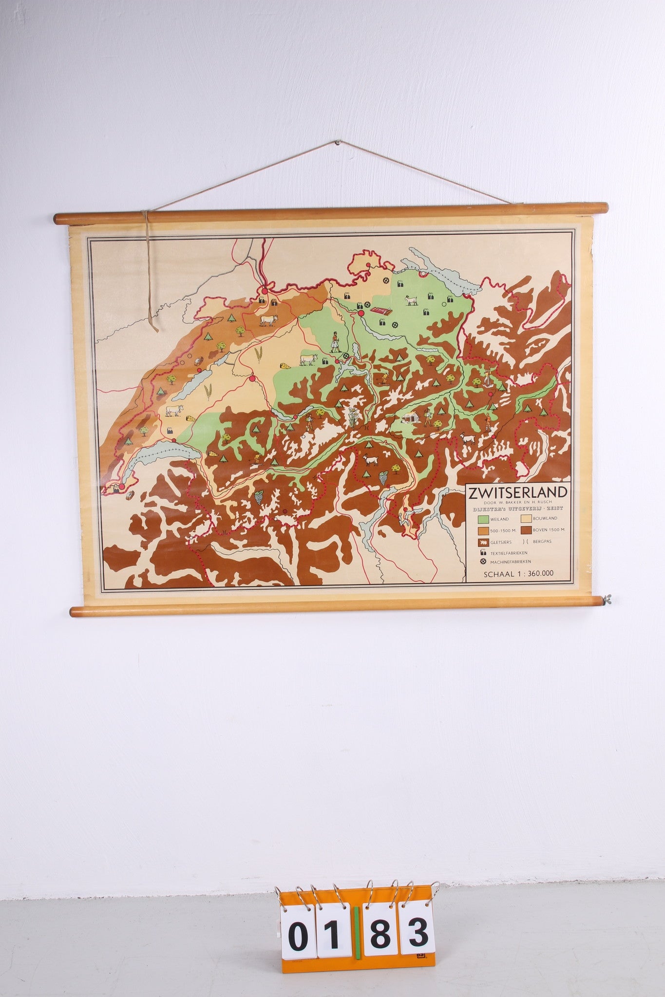 Vintage landkaart op linnen Zwitserland jaren60s voorkant