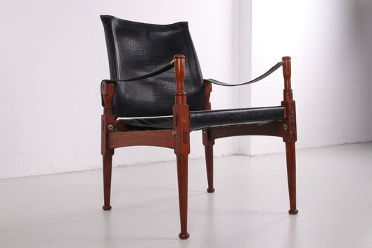 Zwarte Safari stoel van Khyber Wood voorkant schuin